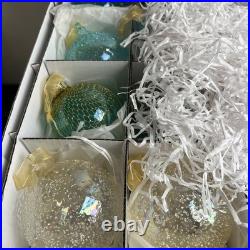Frontgate Holiday Collection Box Set of 60 Glass Christmas Ornaments Blue White