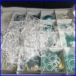 Frontgate Holiday Collection Box Set of 60 Glass Christmas Ornaments Blue White