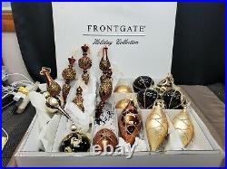 Frontgate Holiday Collection Box of 18 Christmas Ornaments Gold, Bronze, Black