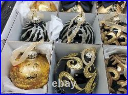 Frontgate Holiday Collection Box of 20 Christmas Ornaments Gold, Black, Feathers