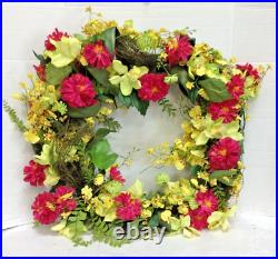 Frontgate Spring Summer Floral Wreath Orchid Zinnia vibrant Pink Yellow 27