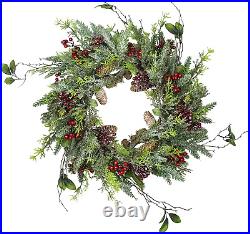 Frosted Pine and Berry Artificial Christmas Wreath 25-Inch Unlit