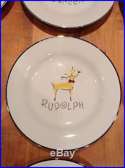 Full Set of all 9 Pottery Barn Reindeer Dessert/ Salad Plates with Rudolph Complet
