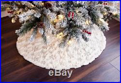 Fur Sequin Snowflake Christmas Tree Skirt Festive Home Xmas Snowflake Decor