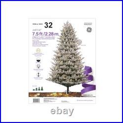 GE 7.5-ft Flocked Montana Fir Pre-lit Artificial Christmas Tree 1000 White LEDs