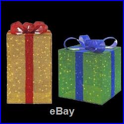 GIANT 5' W 2 LED Lighted Tinsel Gift Box Presents Outdoor Christmas Decoration