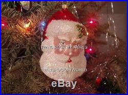 GLITTER SANTA CLAUS GLASS CHRISTMAS ORNAMENT POLAND HOLIDAY NEW IN THE BOX