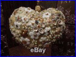 GOLD BLOSSOM HEART Jay Strongwater Glass Ornament with Swarovski Crystals NIB
