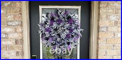 GORGEOUS Halloween Violet Silver Black and White Front Door Wreath Decoration