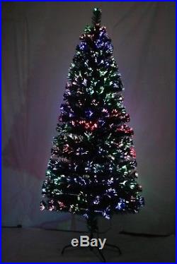 GREEN WHITE BLACK Led & Fibre Optic Christmas Xmas Tree Lights Pre Lit 4-5-6-7FT