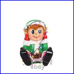 Garden Elements Fiberglass Figurine Yard Decor, Elf Boy & Christmas Lights, 24