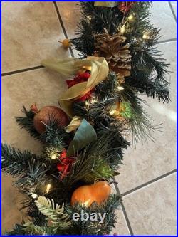 Garland Christmas Decor 26 Ft Long Warm lights 9 inches wide Pinecones Fruit