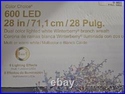 Ge Color Choice 600 Led Dual Color Lighted White Winterberry Branch Wreath New