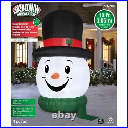 Gemmy 10 Ft Lighted Snowman Head Top Hat/Tophat Christmas Airblown Inflatable