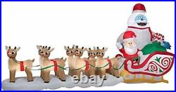 Gemmy 16.5 Ft Rudolph Carrying Santa & Bumble In Sleigh Airblown Inflatable