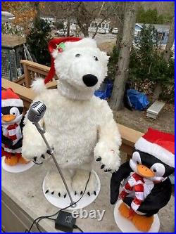 Gemmy 3 Piece Animated Dancing & Singing Christmas Band Polar Bear & Penguins