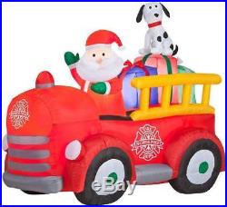 Gemmy 5' Airblown Santa Driving Vintage Fire Truck Christmas Inflatable
