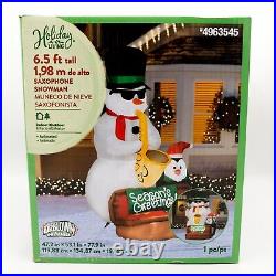 Gemmy 6.5' Animated Christmas Saxophone Snowman w Penguin Airblown Inflatable