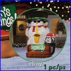 Gemmy 6.5' Animated Christmas Saxophone Snowman w Penguin Airblown Inflatable