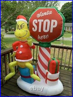 Gemmy 6ft Grinch with Santa Stop Here Sign Christmas Inflatable Blow Up Grinch