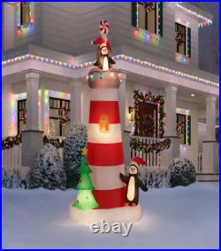 Gemmy 7.5 ft Lighthouse with Beacon Penguins Christmas Airblown Inflatable NIB