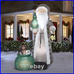 Gemmy 9.5 Ft Lighted Art Deco Silver Suit Santa Claus Christmas Inflatable