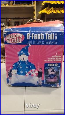 Gemmy Airblown Inflatable 8' Feet Tall Christmas Polar Bear Candy Cane RARE