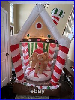 Gemmy Airblown Inflatable Rotating Gingerbread Shop Lights Up 6′ Tall Rare Santa