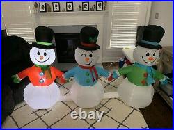 Gemmy Airblown Inflatable Snowman Trio Lightshow Christmas Yard Decoration