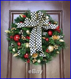 Genuine MacKenzie Child Ribbon 23 Christmas Wreath, Cordless Light withTimer