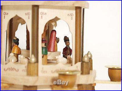 German Christmas Pyramid Nativity Play 3 Tier Carousel 18with 6 Candle Holders