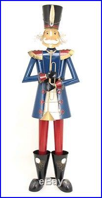 Giant Life-Size 5′ Iron Nutcracker Christmas Holiday Toy Soldiers Blue Trumpet