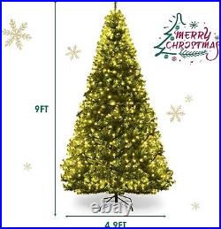 Giantex 9Ft Pre-lit Artificial Christmas Tree Pencil Hinged 1000 Dual-Colored LE
