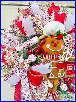Gingerbread Christmas Wreath for Front Door with Candy, XL Holiday