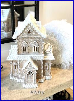 Gingerbread House Decor Victorian Lighted, Glitter Christmas Large TJX New
