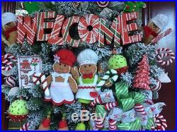 Gingerbread Wreath Xmas Decor Candy Cane Cupcake Sign Ribbon Bow Flocked Tree
