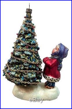 Girl Looking Up at Christmas Tree Polish Mouth Blown Glass Ornament Decoration