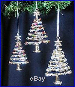 Glass Christmas Tree Ornaments Set Of 3 Xmas Trees With Stars and Snowflake