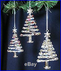 Glass Christmas Tree Ornaments Set Of 3 Xmas Trees With Stars and Snowflake