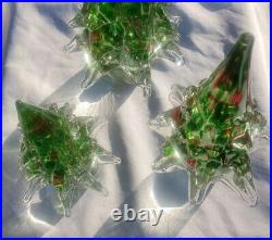 Glass Christmas Trees Set of 3 Solid Glass Graduated 12 10 8 READ