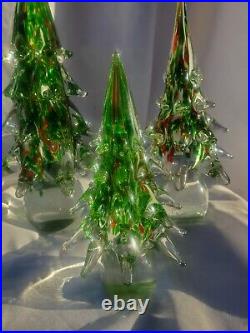 Glass Christmas Trees Set of 3 Solid Glass Graduated 12 10 8 READ