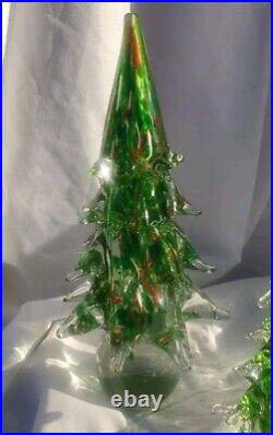 Glass Christmas Trees Set of 3 Solid Glass Graduated 12 10 8 READ