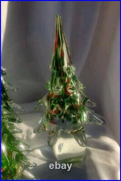 Glass Christmas Trees Set of 3 Solid Glass Graduated 12 10 8 READ