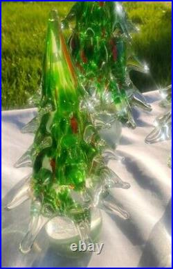 Glass Christmas Trees Set of 3 Solid Glass Graduated 12 10 8 READ