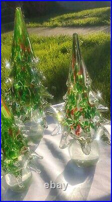 Glass Christmas Trees Set of 3 Solid Glass Graduated 12 10 8 READ