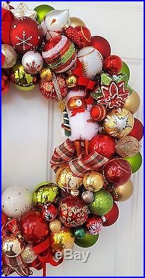 Glass Ornament 24 Christmas Holiday Wreath Traditional Red Green Santa Bear