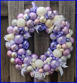 Glass Ornament 24 Easter Holiday Christmas Wreath Purple Lilac White Silver