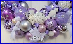 Glass Ornament 24 Easter Holiday Christmas Wreath Purple Lilac White Silver