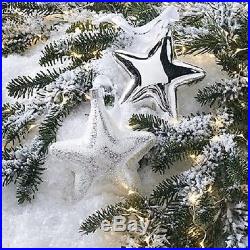 Glass Star Christmas Ornaments Set of Eight Shiny Silver Holiday Decoration Tree