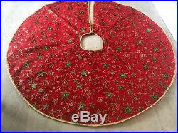 Gliiter Felt With Star Christmas Tree Skirt Red, Green and Gold -90cm-GlitteRY